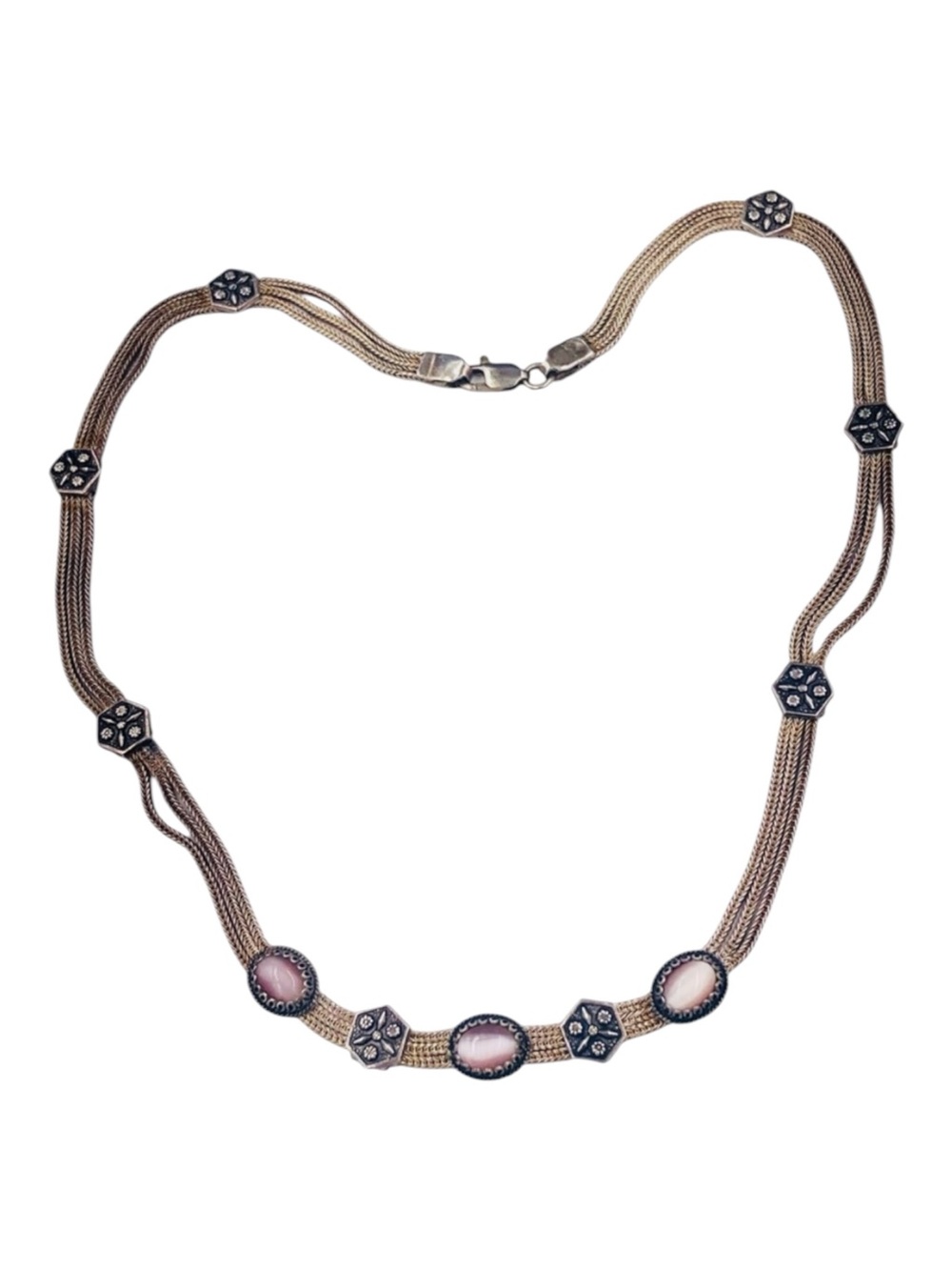 Vintage Anatoli Turkish 925 Sterling Cats Eye Glass Necklace